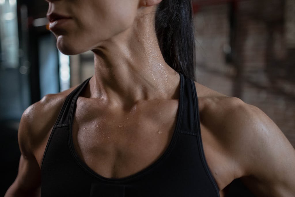 Close-Up View of a Woman Sweating